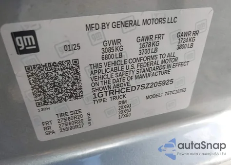 2025 GMC Sierra 1500 2Wd Standard Box Elevation z USA, uszkodzony, nr VIN 1GTRHCED7SZ205925